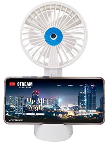 iN 3-in-1 Handheld Fan with Mist Spray – Rechargeable, 3-Speed, Phone Stand for Travel, Camping, Indoor