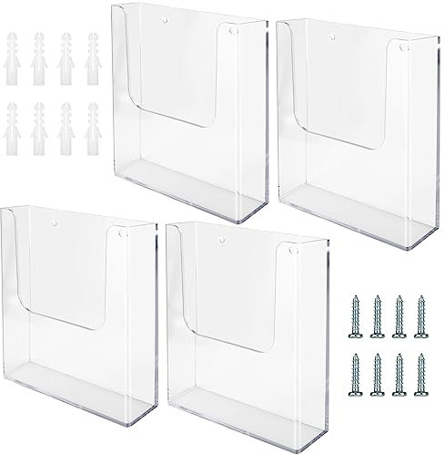 ZOFUN 4 Pcs A4 Wall Mounted Leaflet Holders, Clear Wall Mounted Document Holder with Screws and Expansion Tubes, Acrylic Wall Mount Magazine Racks for Restaurant Menu Office Files Magazine