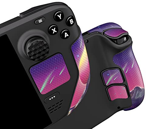 playvital Anti-Rutsche Griffmatte für Steam Deck LCD, Trackpads Matte Grip Pad Rückseite Tasten Pads Skin Sticker Set für Steam Deck OLED mit Thumbstick Kappen-Honigwabenstruktur der Cyber Mond