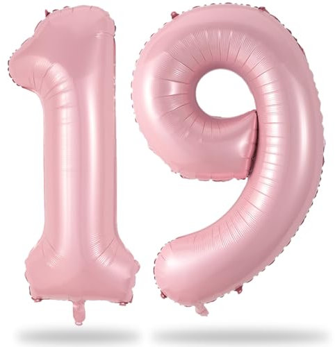 Palloncino 19° compleanno, decorazione rosa pastello 40 pollici numero 19 palloncini giganti rosa chiaro palloncino numeri 1 e 9 elio palloncino per ragazze donne 19 anni decorazione compleanno