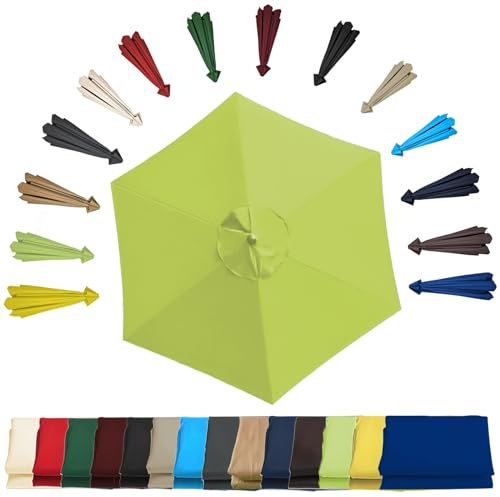 Ersatzschirm für Sonnenschirm, 2,0 m, 2,7 m, 3,0 m, Ersatztuch für Regenschirm, 6 Rippen, 8 Rippen, Markttischschirm, Überdachung, Gartenschirm, Überdachung, UV50+ wasserdicht, grasgrün, 6 ribs-3.0