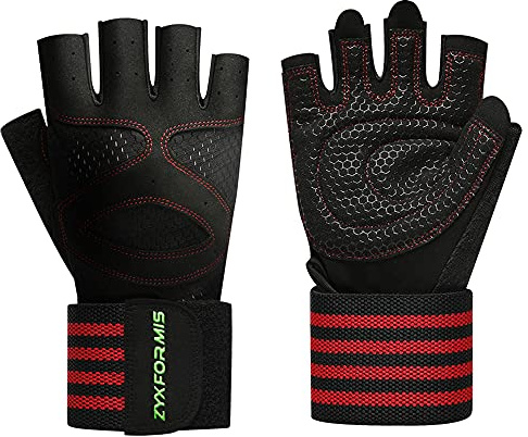 Zyxformis Fitness Handschuhe für Damen und Herren, ideal zum Gewichtheben | Gelpolsterung, rutschfeste Handfläche, atmungsaktives Mesh, Klettgurt verstellbar, fingerlos, Frottee am Daumen, Radfahren