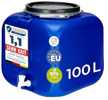 Garronda tanica acqua con rubinetto da 100 litri, contenitore con coperchio e rubinetto, serbatoio quadrato, adatto come bidone per alimenti, conservazione di crauti o salamoia GD-0089, Blu