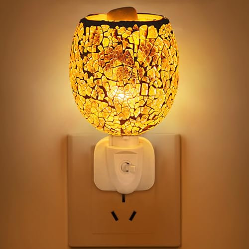 Strixorn Glass Oil Burner, Electric Plug-In Led Aroma Diffuser Lamp Wax Melt Oil Burner Warmer, Aromatherapy Oil Burner Can be Used as Home Decor, Room Decorand Office Accessories (Mosaic Yellow)