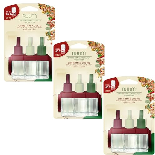 RUUM Nachfüllflakons 3er Pack je 20 ml Christmas Cookie - Hochwertiger Raumduft Nachfüller - Kompatibel mit Febreze & Ambi Pur 3Volution Duftstecker - Lufterfrischer Nachfüller für Duftvielfalt