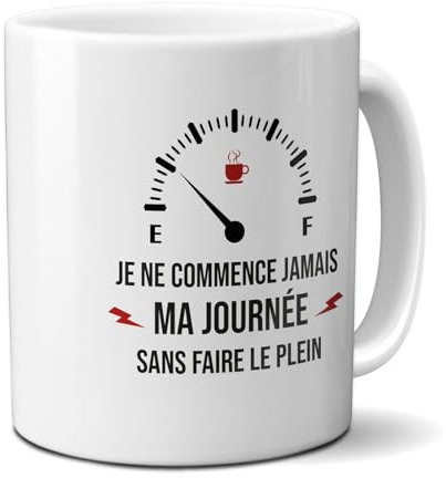 DECOHO Mug en céramique Jauge faire le plein, 33 cl - Imprimé en France
