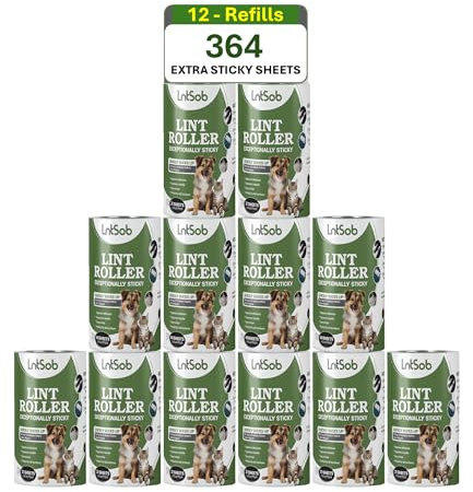 LntSob Pack of 12 Lint Rollers Refills-364 Sheets Sticky Lint Roller for Clothes, 4 Rolls of 49 and 8 Rolls of 21 Sheets-Lint Remover Ideal for Fabric, Effective on Dust, Dirt, Fluff, Debris, and Hair