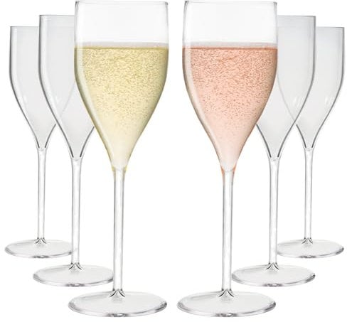 WUITOKI Calici plastica, flute riutilizzabili, 6 pz, 18cl, lavabili in lavastoviglie, infrangibili, privo di BPA