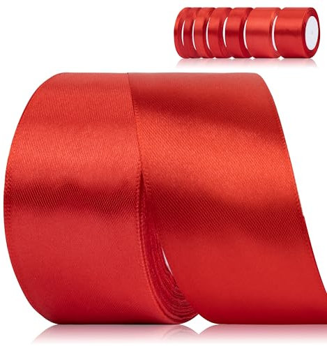 Fyshird Satinband Rot 50mm x 22m Geschenkband Breit Schleifenband Hochzeit Polyester Bänder zum Basteln Dekoband für Geburtstag DIY Geschenkverpackung Weihnachten