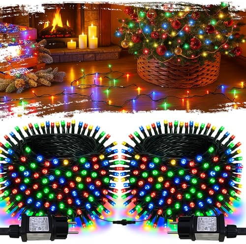 [2 Stück] LED Lichterkette Außen Bunt, 44m 400 LED Verbindbare Lichterketten Weihnachtsbaum Innen mit Stecker/Timer, Dunkelgrünes Kabel, Wasserdicht Lichterketten für Weihnachten Aussen