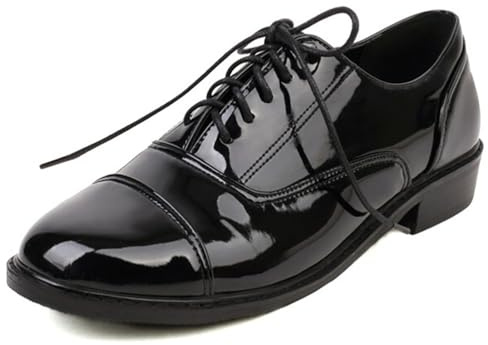 Eestfy Brogues para Mujer Zapatos De Oficina Wingtip Oxford Cuero Charol con Cordones Tacón Bajo Pumps Flats Vintage Brogues para Trabajo Y Uso Diario