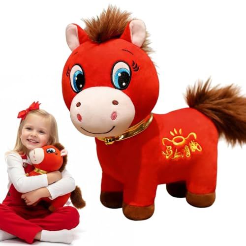2026 Chinesisches Neujahr des Pferdes Plüsch, lustige lächelnde/weinende Pferd-Plüschfigur, glückliches chinesisches Mondneujahr-Maskottchen, Sternzeichen-Ornament für Zuhause, Geschäft