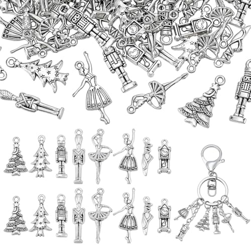 PH PandaHall 96pcs 8 Styles Nutcracker Ballet Charms, Ballet Dancer Charms Pendant Antique Silver Toe Shoe Xmas Tree Clock Jewelry Accessories for DIY Crafts Brecelets Necklace Keychain Jewelry Making