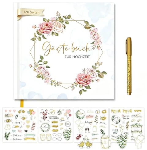Gästebuch Hochzeit Hochzeitsgästebuch Hochzeitsbuch Blanko: 120 Seiten | 21x21cm Ohne Vorgegebene Fragen Mit Goldstift 4 Hochzeitsstickern Pink Hochzeitsdeko Geschenk Zur Hochzeit
