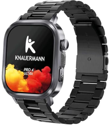 Knauermann - PRO 4 Ultra - Schwarz, eckig, Titanarmband Schwarz mit Anruf & SOS Funktion - Telefonfunktion, Puls, Blutdruck, HRV, Schlafanalyse – Für Damen und Herren