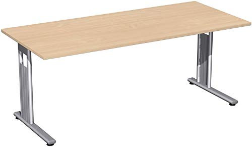 Gera Möbel C Fuß Flex Schreibtisch, Holzdekor, buche/Silber, 180 x 80 x 72 cm