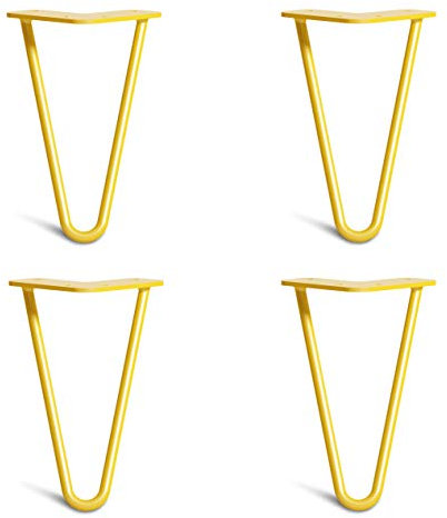 The Hairpin Leg Co. 4X Haarnadel-Tischbeine: Doppel-Schweiß Stahl, Schrauben, Anleitung, Schutzfüße. Klassischer 10mm 2 Stangen Stil. 20cm Gelb