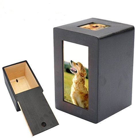 TuToy Pet Dog Cat Cremation Urn Memorial Halten Sie Sake friedliche Fotobox Rechteck schwarz