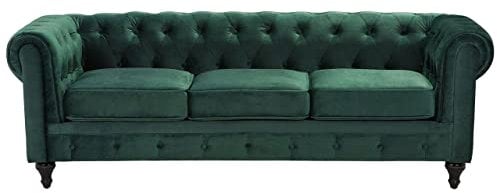 Beliani Klassisches Chesterfield Sofa Samtstoff Polstersofa 3-Sizter grün Chesterfield
