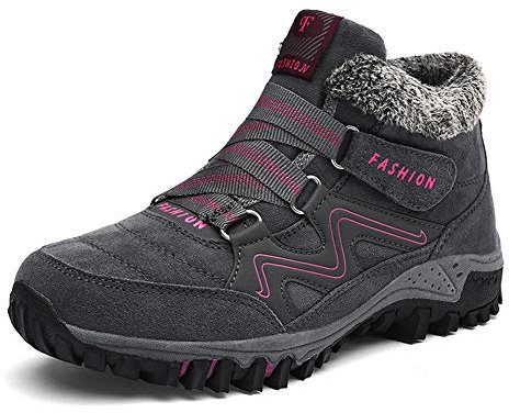 Hombre Botas de Nieve Senderismo Impermeables Antideslizante Botas de montaña Zapatillas de Senderismo Trekking Otoño Invierno Botines(Gris Rojo,41 EU,25.5CM De talón a Dedo del pie