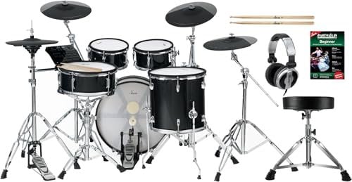 XDrum DD-670 Mesh E-Drum Kit - elektronisches Schlagzeug mit echter HiHat - Pads aus Holz mit Mesh Heads - 720 Sounds - inklusive Hardware, Hocker, Kopfhörer und Sticks - Black Sparkle