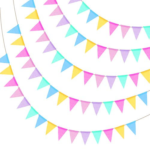 KATOOM 4er Wimpelkette Mehrfarbig Dreieck Flaggen Wimpelbanner Wimpelgirlande Draußen Jute Wimpel Bunt Banner Vintage Hochzeit Outdoor Girlande Leinen Einschulung Deko für Geburtstag Party Dekoration