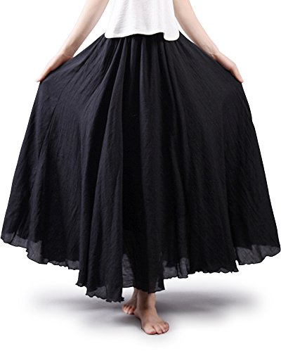 Aeslech Women's Bohemian Elastic Waist A Line Flowy Maxi Long Skirts