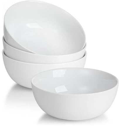 Miicol Keramik Müslischalen 4er Set, 600 ml Weiße Suppenschüssel, 15 cm Durchmesser Reisschüssel, Dessertschale, Geeignet Für Salat, Ramen, Obst, Mikrowellen und Spülmaschinenfest
