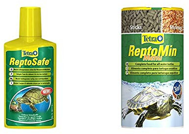 Tetra ReptoSafe Wasseraufbereiter (bereitet Leitungswasser sicher für Wasserschildkröten auf), 250 ml Flasche & ReptoMin Menu Hauptfuttermix (in drei verschiedenen Formen), 1er Pack (1 x 250 ml Dose)