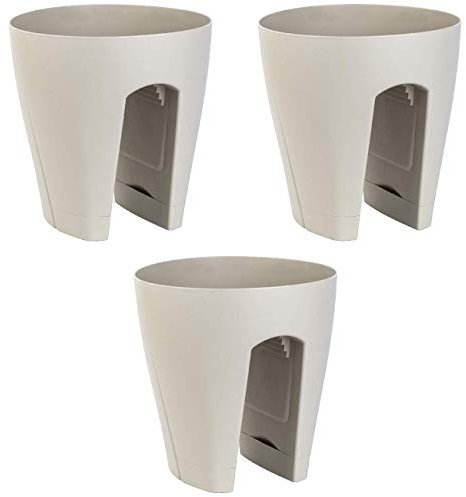 ENGELLAND 3 x Blumentopf für Balkon-Geländer, Farbe: Sand, Blumenkasten, Balkonkiste, 9 Liter, Kunststoff, Außenbereich, B Ø 29 x H 30 cm