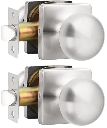 GOBEKOR 2 Pack Passage Door Knobs with Lock - Brushed Nickel Closet and Hallway Interior Door Handles