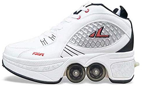 ScificWom Roller Skates Shoes, 2-in-1 Multi-Purpose Shoes with Wheels, Kick Roller Shoes,Roller Skates Shoes, Adjustable Quad Roller Skate Boots,Skating Schuhe,Bai Zhongbang 43