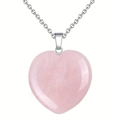 Ciondolo a forma di cuore in pietra dura naturale minerale (QUARZO ROSA)