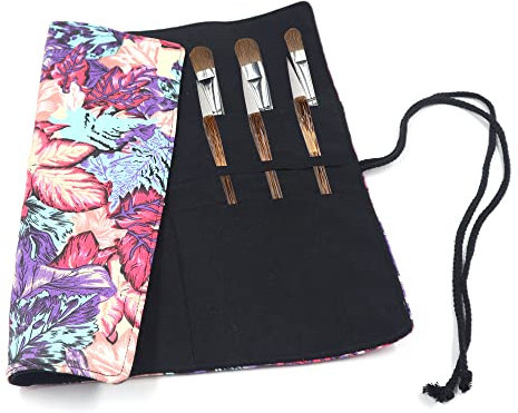 20 Ranuras Bolsa de Pintura de Lona, Estuche Enrollable, Bolsa de Cepillo de Acuarela, Soporte de Cepillo de Maquillaje con Correa para Cinturón, para Bolígrafo de Dibujo de Artista (Hoja de Arce)