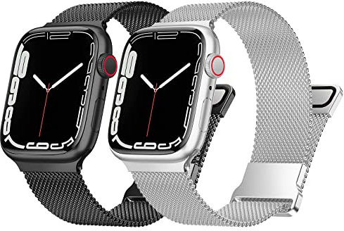 Fengyiyuda Compatibile con Apple Watch Cinturino 42mm 44mm 45mm 49mm,Cinturini in Acciaio Inossidabile Maglia Metallo Milanese per iWatch Series Ultra/Ultra 2/9/8/7/SE/6/5/4/3/2/1,2Pack