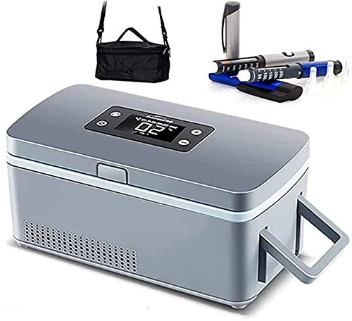 DRSM Boîte Réfrigérée à Insuline Portable, 2-18 ℃ Contrôle De Température Intelligent Mini Médicament Frigo, pour Voiture, Voyage, Maison Médicament Réfrigérateur,220V-Battery*1