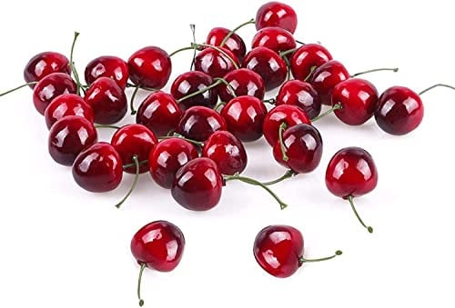 Fake Cherry,25 Pcs Artificial Cherries,Artificial Fruits Model Fruit, Fake Red Cherries,Artificial Lifelike Simulation Small Red Black Cherries,for Home House Kitchen Party Decoration(Red Black)