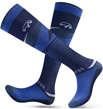 OutdoorMaster 2 Paar Skisocken für Herren, Winter Snowboarding Atmungsaktive Thermische Socken für Outdoor-Sportarten mit Über die Wade Design/Anti-Rutsch-Bündchen