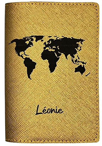 Voopies Porta Passaporto personalizzato, Custodia Passaporto personalizzabile, copertina del passaporto in Pelle Vegan, protezione del passaporto Made in France. (oro)