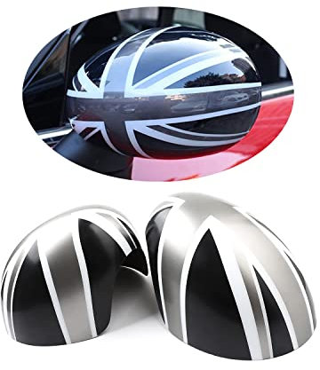 MINI Seitenspiegelkappen Abdeckungen, Autotür Seitenspiegelabdeckungen Für Mini Cooper One/S/JCW Serie R R50 R52 R53 2002–2006(Union Jack Grau)