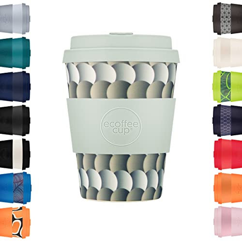 Ecoffee Cup 12oz 350ml Reusable Eco-Friendly 100% Plant Based Coffee Cup with Silicone Lid & Sleeve - Melamine Free & Biodegradable Dishwasher/Microwave Safe Travel Mug, Drempels