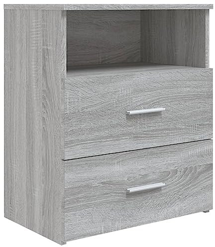 vidaXL Nachttisch 1 Fach 2 Schubladen Nachtschrank Nachtkonsole Nachtkommode Schlafzimmer Schrank Kommode Grau Sonoma 50x32x60cm Holzwerkstoff
