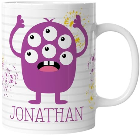 timalo® Coole Kindertasse lustige Monster mit Namen bedruckt | Personalisierte Tasse mit Wunschname für Kinder Geschenktasse | Mädchen Geschenk lila | mug-mo-11