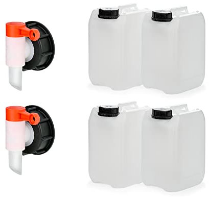 Octopus Lot de 4 bidons vides de 5 l avec robinet de 51 mm, filetage de 51 mm, réservoir à eau, polyéthylène haute densité, homologué ONU, convient à un usage alimentaire