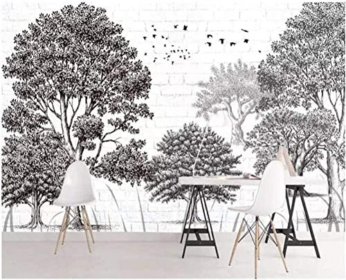 Stickers Muraux 3D Branches D'Arbres Minimalistes En Noir Et Blanc Fond Chambre Autocollant Mural Décalcomanie Décor À La Maison Art Mural Papier Peint Peler Et Coller Amovible Salon 350(L)x256(H) cm