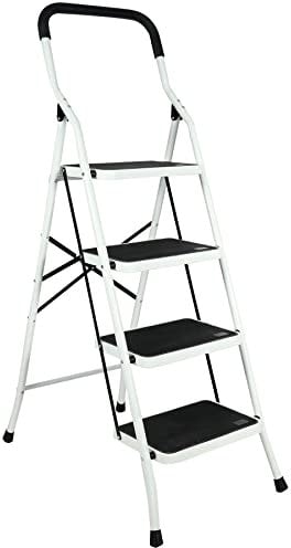 REDCAMP Folding Step Ladder 4 Step, Heavy Duty Sturdy Step Ladder with Handrails, Wide Stool ,White (4-Step)