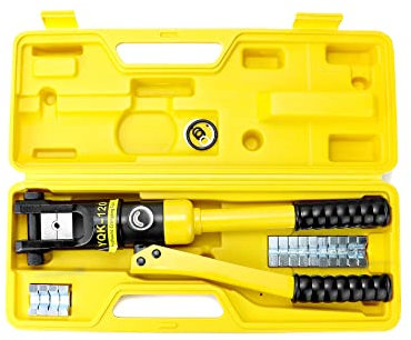QWORK pinza idraulica a crimpare, pinza crimpatrice idraulica 12t, corsa 12mm, con 8 dies 10-120 mm²