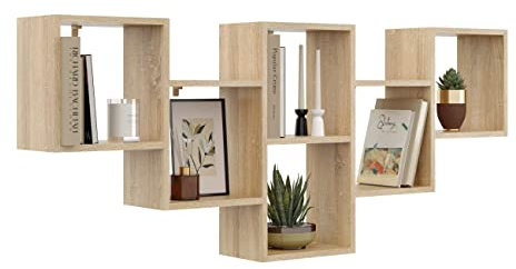KUBUTKU Dekorativ Wandregal mit 6 Böden 160x66x18 Design Skandinavischer Modern für Wohnzimmer Küche Büro Schlafzimmer Badezimmer Hängeregal Bücherregal (Sonoma Eiche)