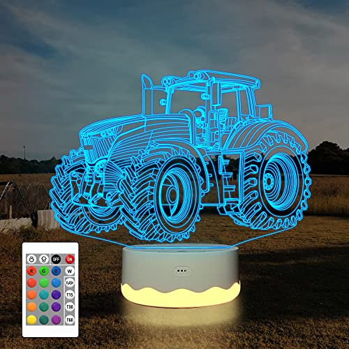 Attivolife LKW 3D Illusions Nachtlampe Traktor 16 Farbwechsel dimmbare Hologramm Beleuchtung USB-Ladetisch Schreibtisch Schlafzimmer Dekoration kreatives Geschenk für Kinder und Jungen Licht