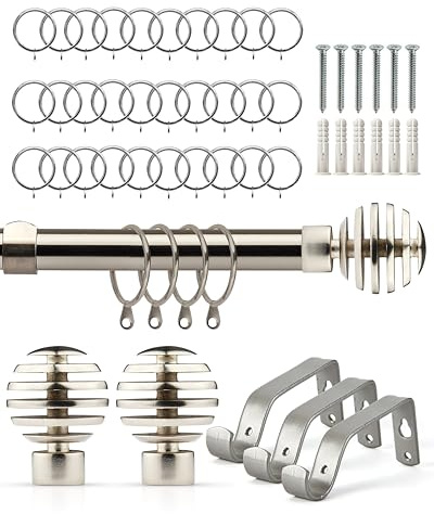 Emma Barclay Extendable Curtain Pole With Finials Rings Brackets & Fittings Sets 16-19mm in Brushed Silver Metal Curtain Poles For Eyelet Curtains Rod-Metal Slice Collection 1.6m-3m Brushed Silver